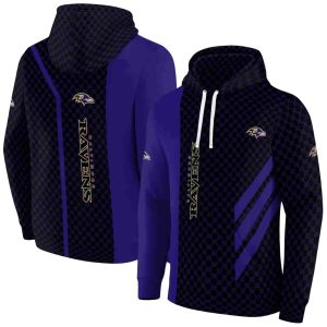 Baltimore Ravens Monogram Pattern Purple Black AOP Hoodie