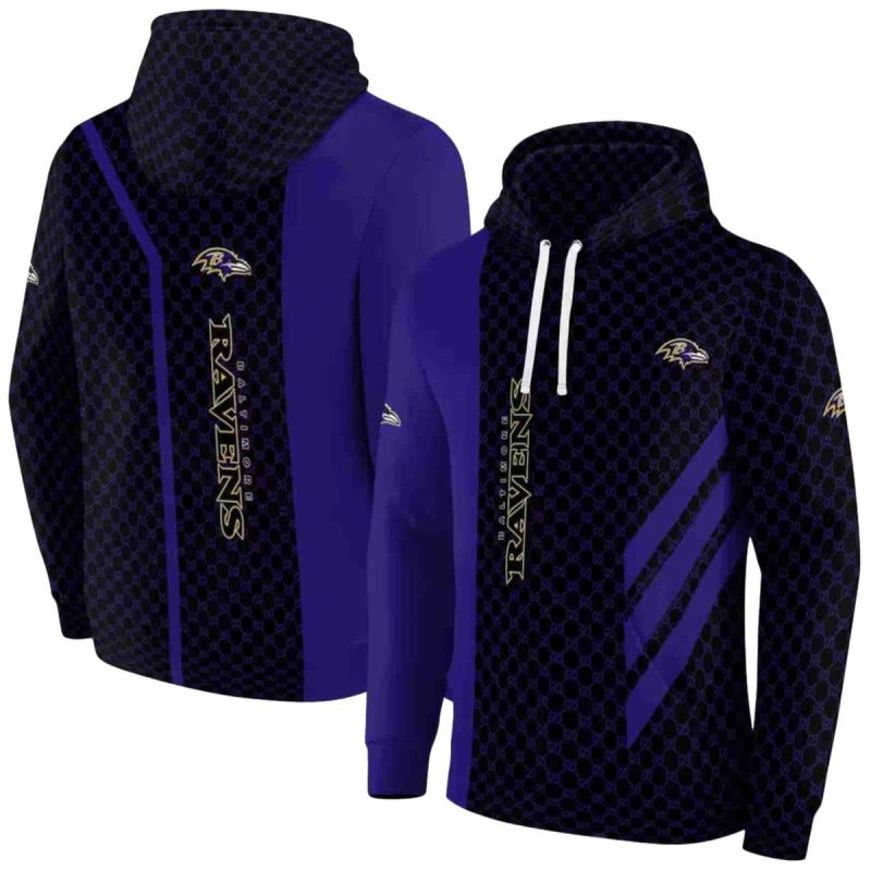 Baltimore Ravens Monogram Pattern Purple Black Aop Hoodie 1