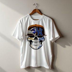 Baltimore Ravens New York Yankees Skull Hat T-Shirt