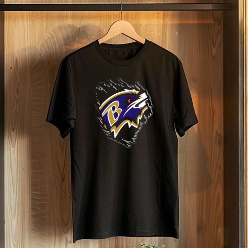 Baltimore Ravens Nfl Team Logo With Claw Marks On Dark T Shirt 1 T Shirt 1