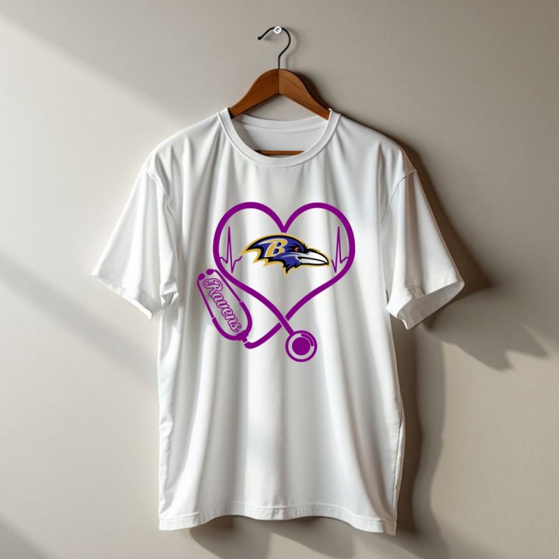 Baltimore Ravens Nurse Heartbeat Stethoscope Emblem T Shirt 1 T Shirt 1