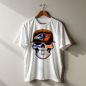 Baltimore Ravens Orioles Skull Baseball Crossover T-Shirt