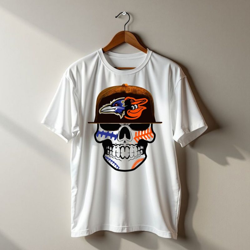 Baltimore Ravens Orioles Skull Baseball Crossover T Shirt 1 T Shirt 1