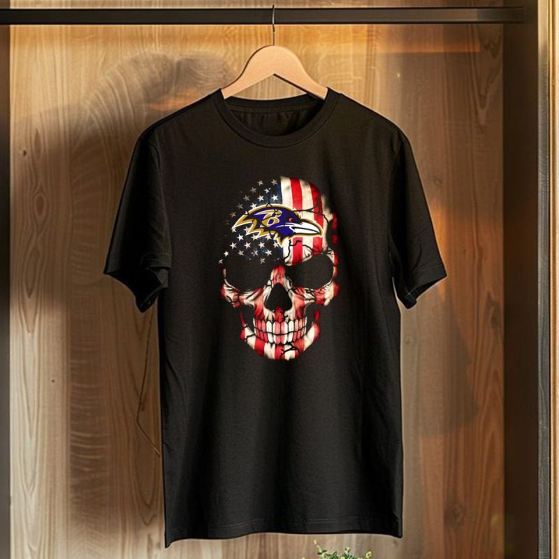Baltimore Ravens Patriotic American Flag Skull T Shirt 1 T Shirt 1