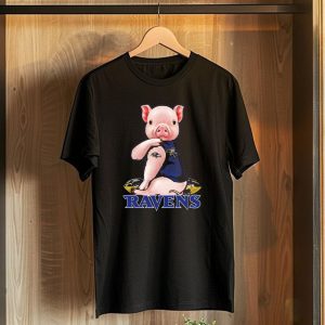 Baltimore Ravens Pig Mascot With Team Logo Jersey T-Shirt