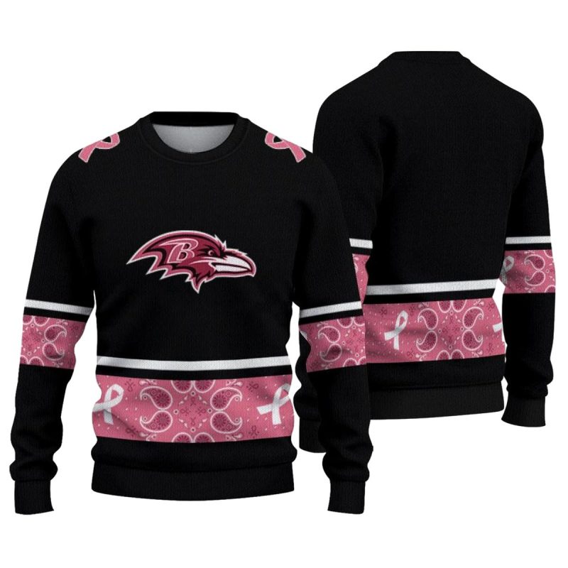 Baltimore Ravens Pink Ribbon Black Pink Aop Sweatshirt 1