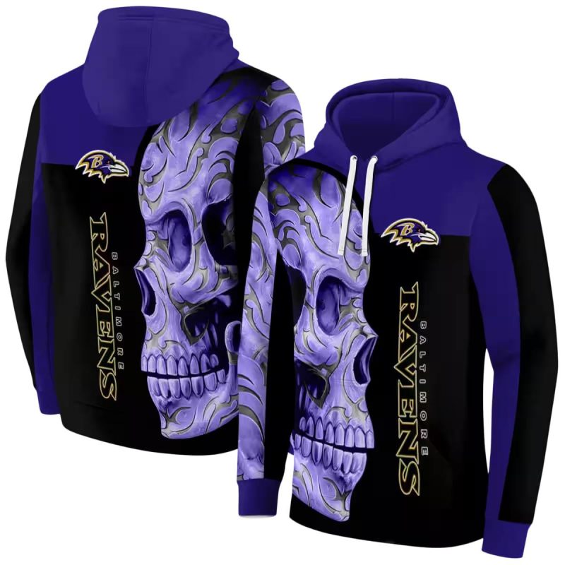 Baltimore Ravens Skull Motif Purple Black Aop Hoodie 1
