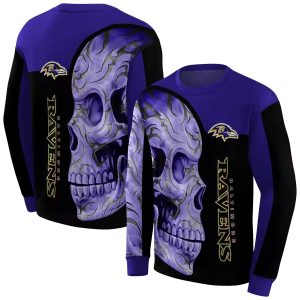 Baltimore Ravens Skull Motif Purple Black AOP Sweatshirt