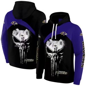 Baltimore Ravens Skull Punisher Black AOP Hoodie