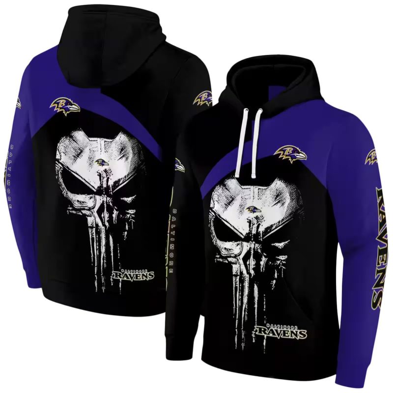 Baltimore Ravens Skull Punisher Black Aop Hoodie 1