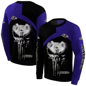 Baltimore Ravens Skull Punisher Black AOP Sweatshirt