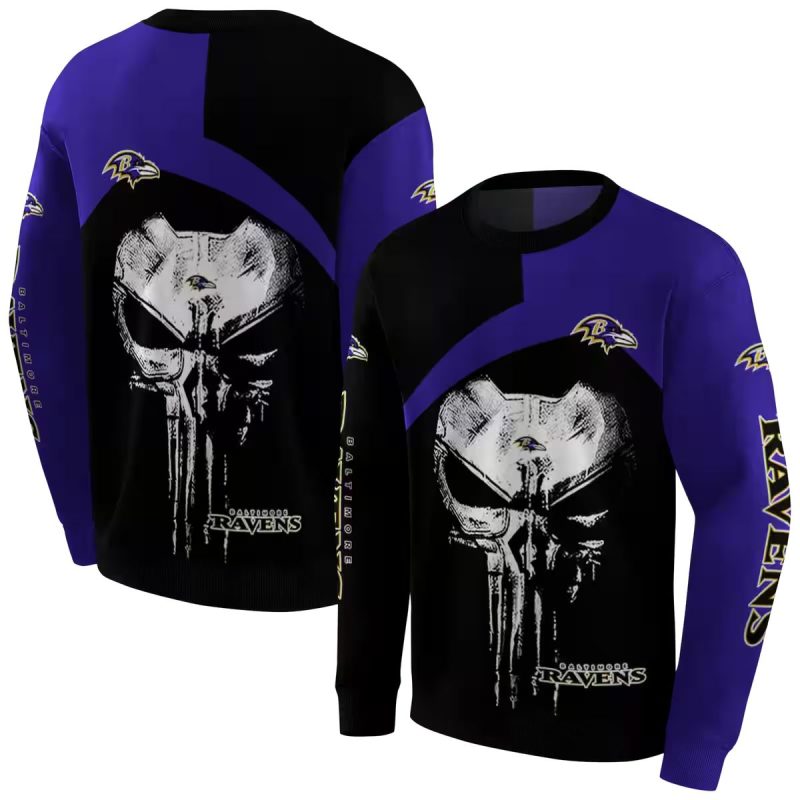 Baltimore Ravens Skull Punisher Black Aop Sweatshirt 1