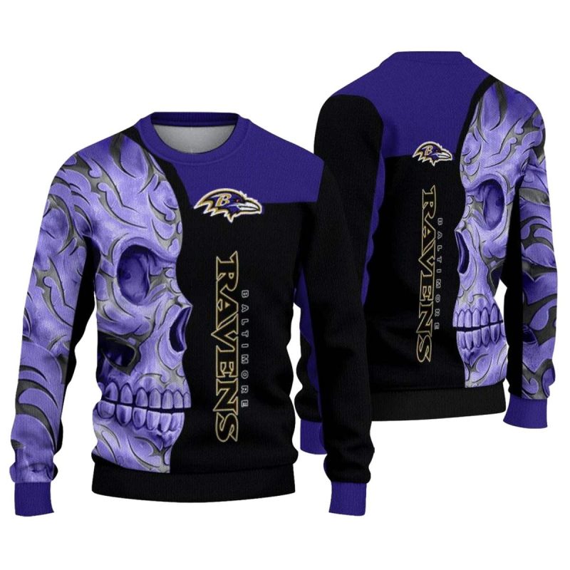 Baltimore Ravens Skull Swirl Purple Black Aop Sweatshirt 1