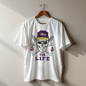 Baltimore Ravens Skull with Flames For Life T-Shirt