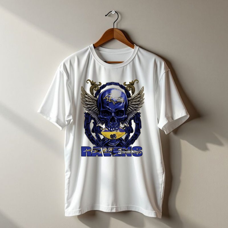 Baltimore Ravens Skullfb Winged Skull Chain T Shirt 1 T Shirt 1