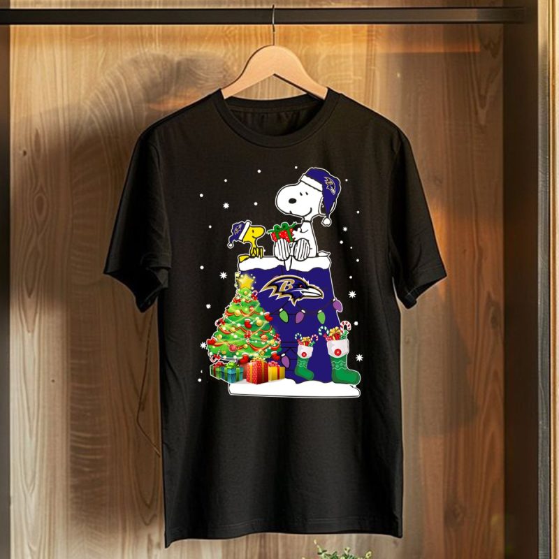 Baltimore Ravens Snoopy Woodstock Christmas T Shirt T Shirt 1