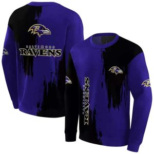Baltimore Ravens Splatter Effect Purple Black AOP Sweatshirt