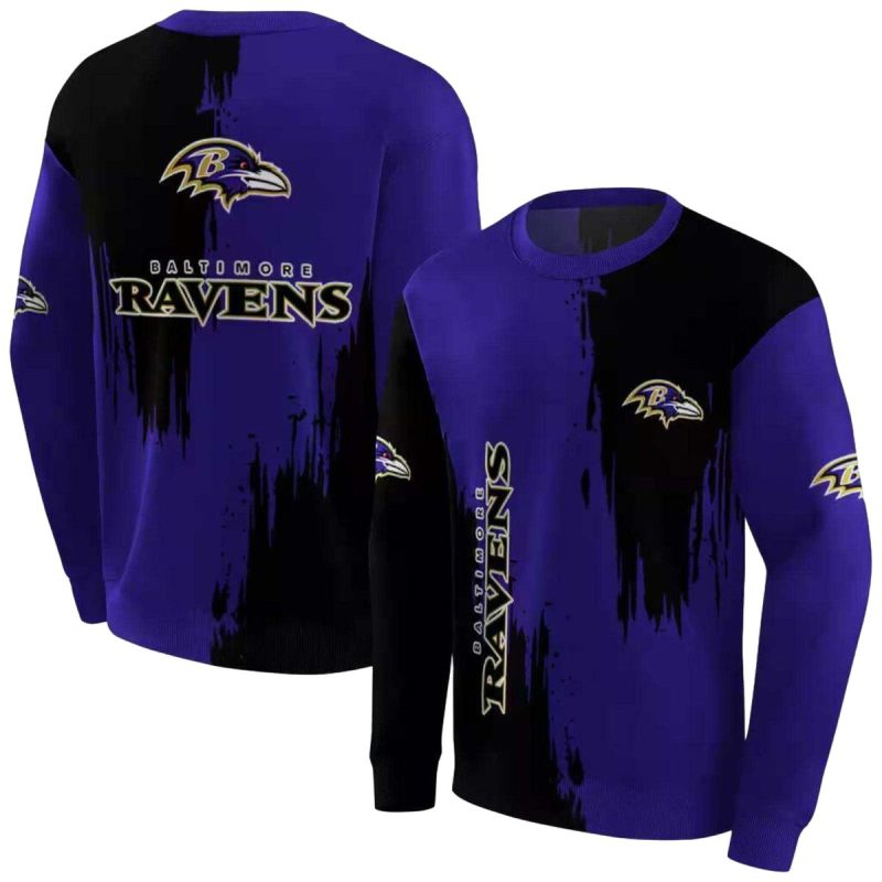 Baltimore Ravens Splatter Effect Purple Black Aop Sweatshirt 1