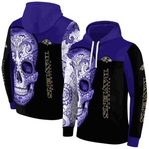 Baltimore Ravens Sugar Skull Purple Black AOP Hoodie