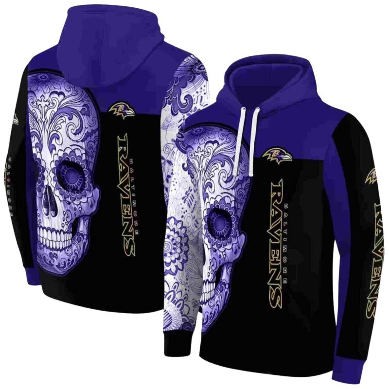 Baltimore Ravens Sugar Skull Purple Black Aop Hoodie 1