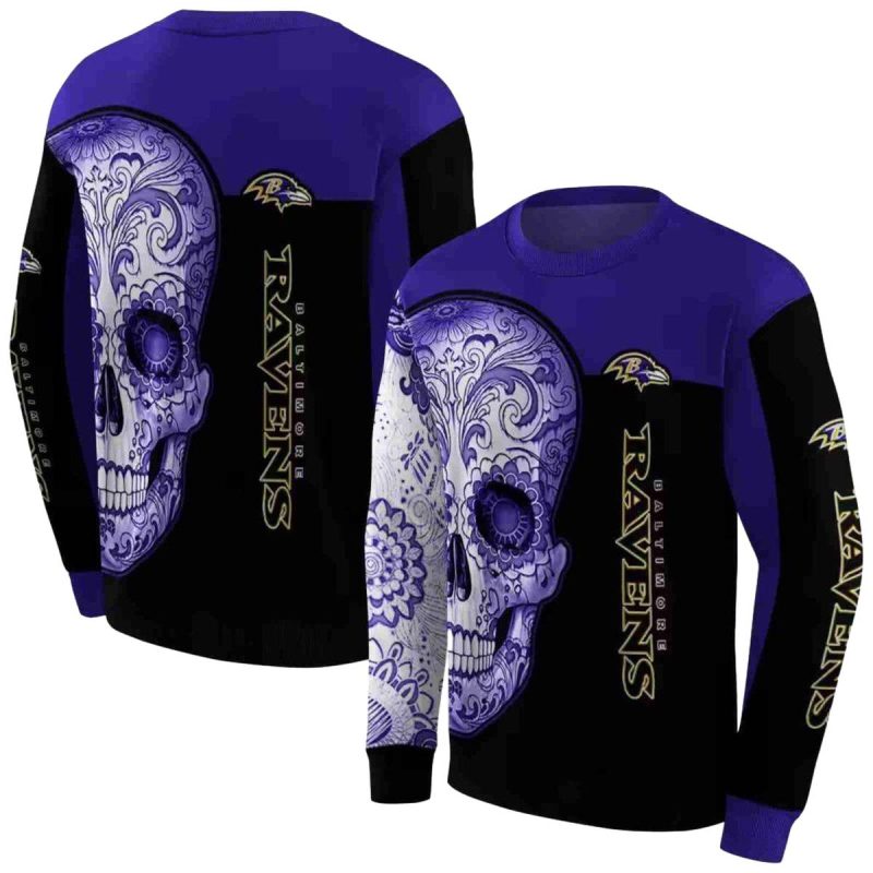 Baltimore Ravens Sugar Skull Purple Black Aop Sweatshirt 1