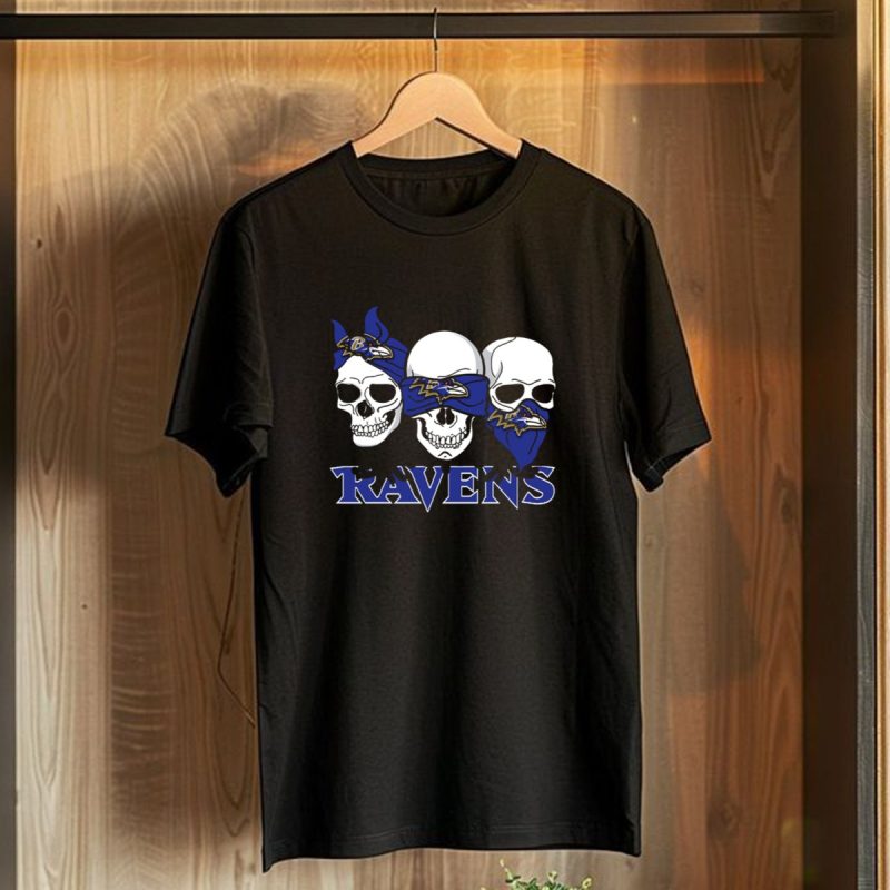 Baltimore Ravens Three Skulls Bandana Logo Ravens T Shirt 1 T Shirt 1