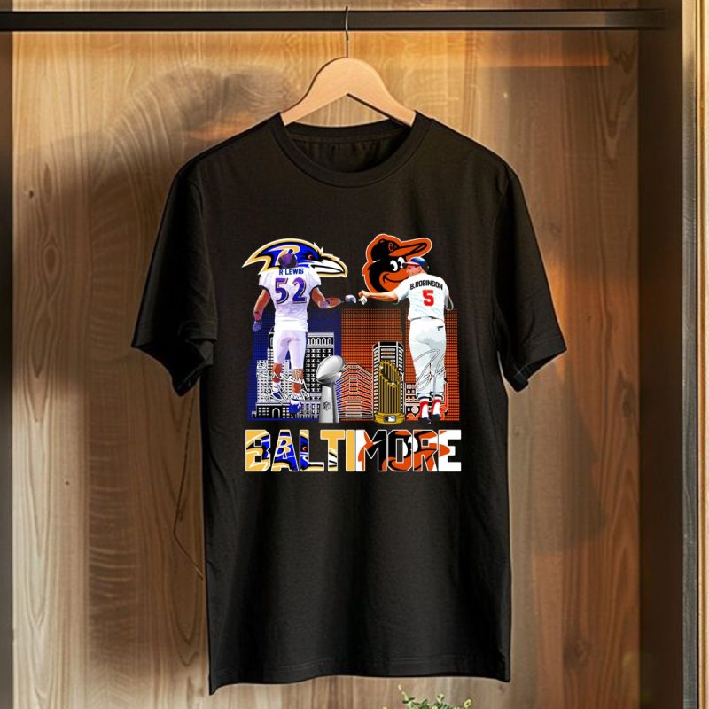 Baltimore Sports Ray Lewis Baltimore Ravens And Baltimore Orioles Brooks Robinson Signature T Shirt T Shirt 1