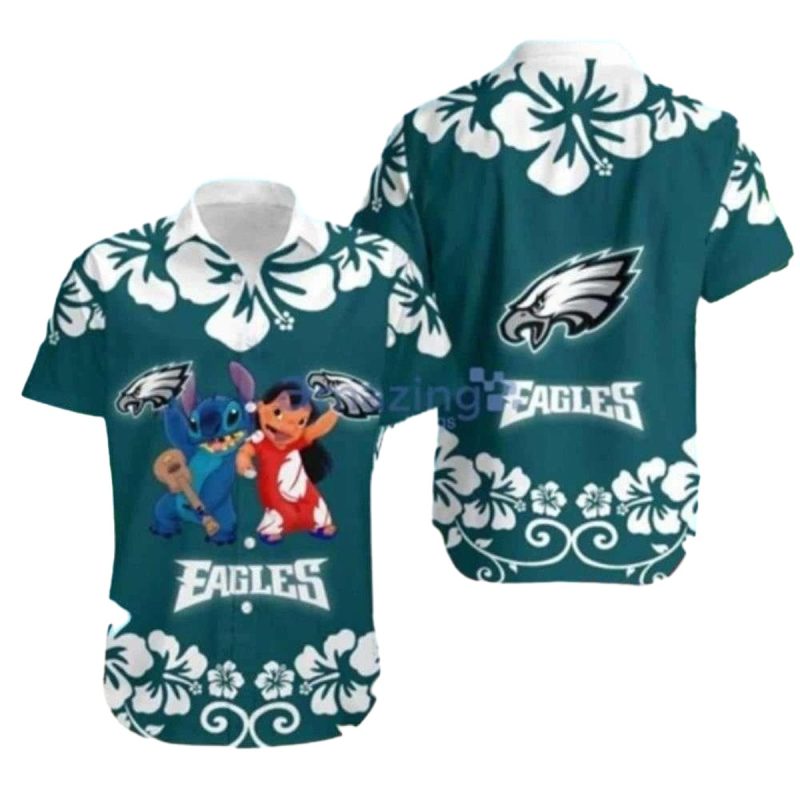 Beach Buddies Lilo And Stitch Philadelphia Eagles Aloha Hawaiian Shirt 1