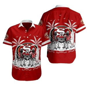 Beachside Bones 49ers Skeleton Surf Party Hawaiian Shirt