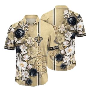 Black And Gold Floral New Orleans Saints Fan Hawaiian Shirt