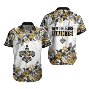 Black And Gold Floral New Orleans Saints Tropical Hawaiian Shirt