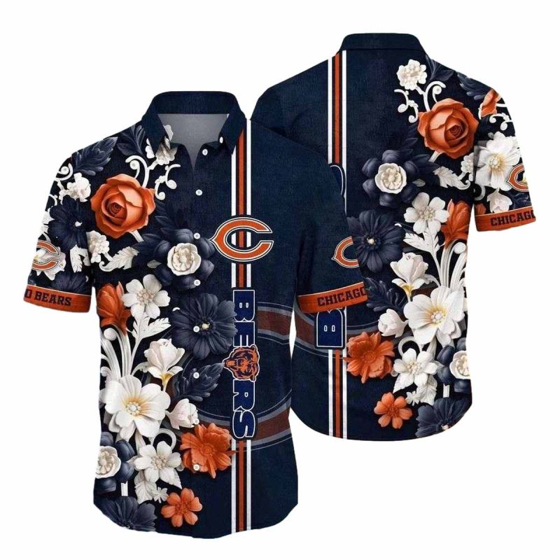 Black And White Tropical Chicago Bears Hawaiian Shirt 1