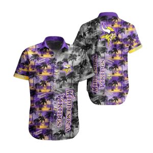 Black Purple Palm Tree Sunset Minnesota Vikings Hawaiian Shirt