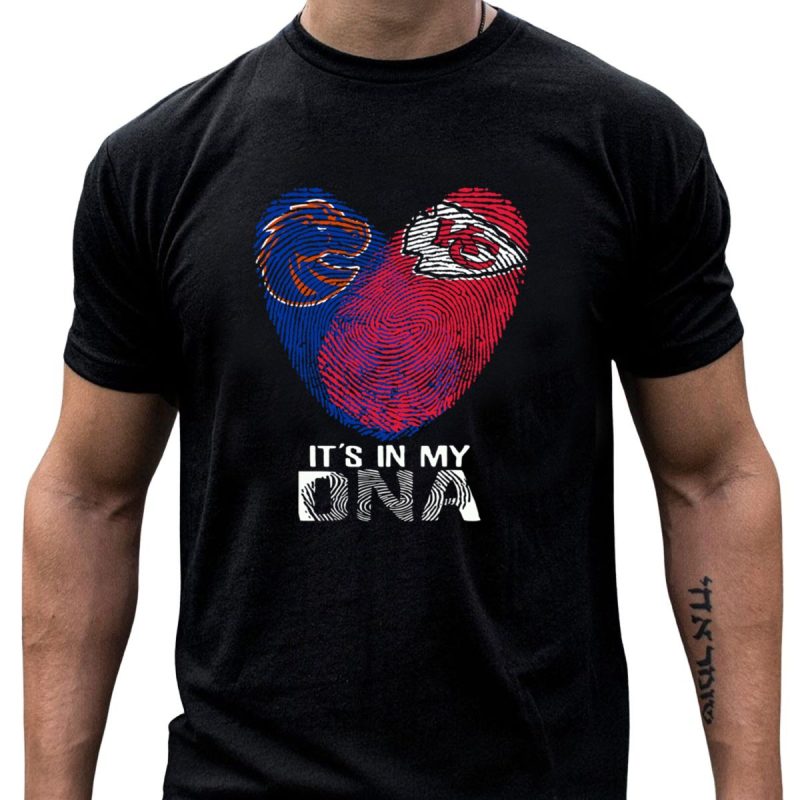 Boise State Broncos And Kansas City Chiefs Its In My Dna Fingerprint Heart T Shirt T Shirt 1 1