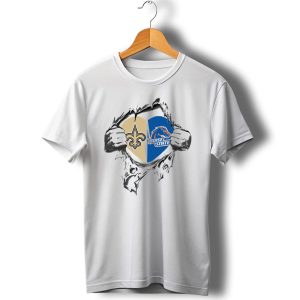 Boise State Broncos And Saints Heart Emblem Burst T Shirt