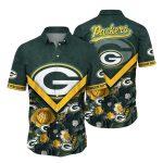Bold Emblem Green Bay Packers With Golden Blooms Hawaiian Shirt
