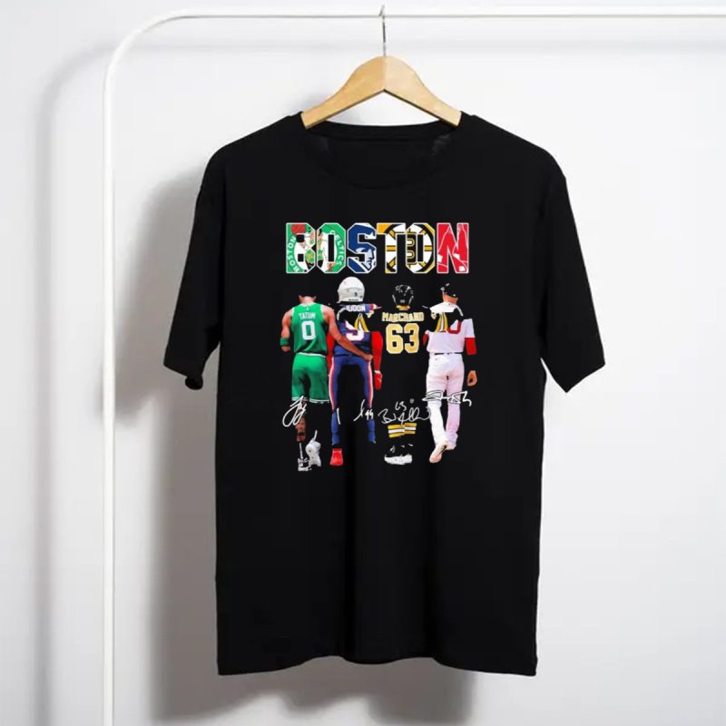 Boston Celtics Patriots Bruins Red Sox Tatum Iddon Marchand Signatures T Shirt T Shirt 1