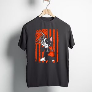Boston Terrier I Love Mom Cleveland Browns Football Helmet T-Shirt