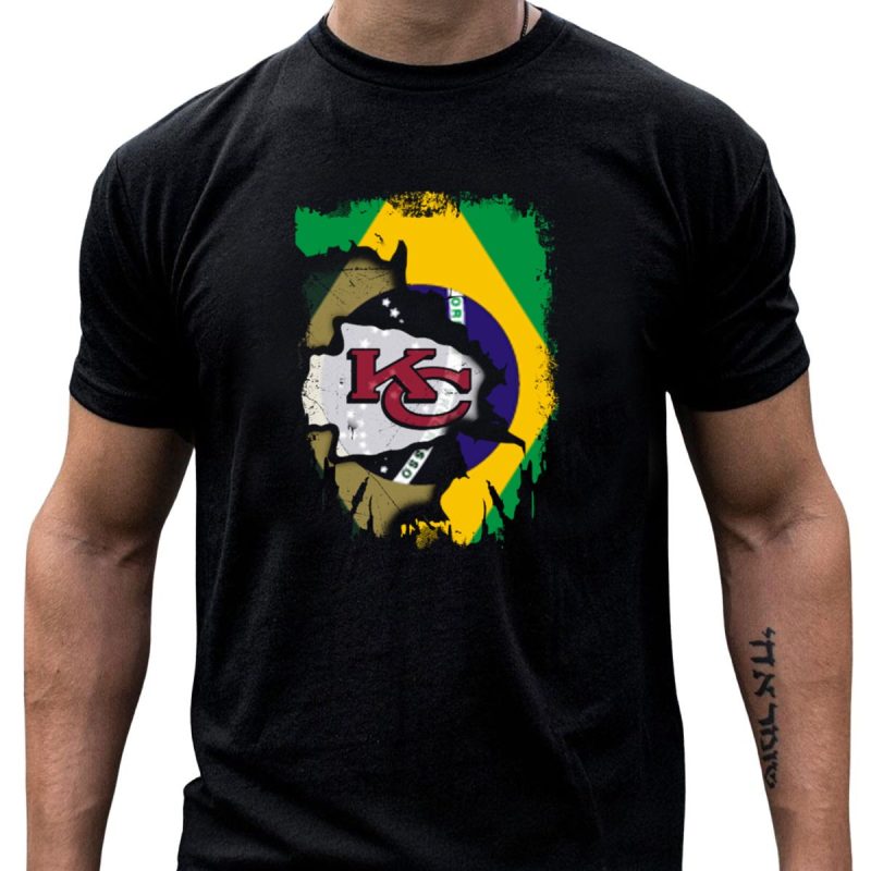 Brazilian Flag With Kansas City Chiefs Logo Fusion T Shirt T Shirt 1 1