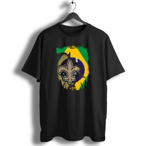 Brazilian Flag With New Orleans Saints Fleur De Lis Emblem T Shirt
