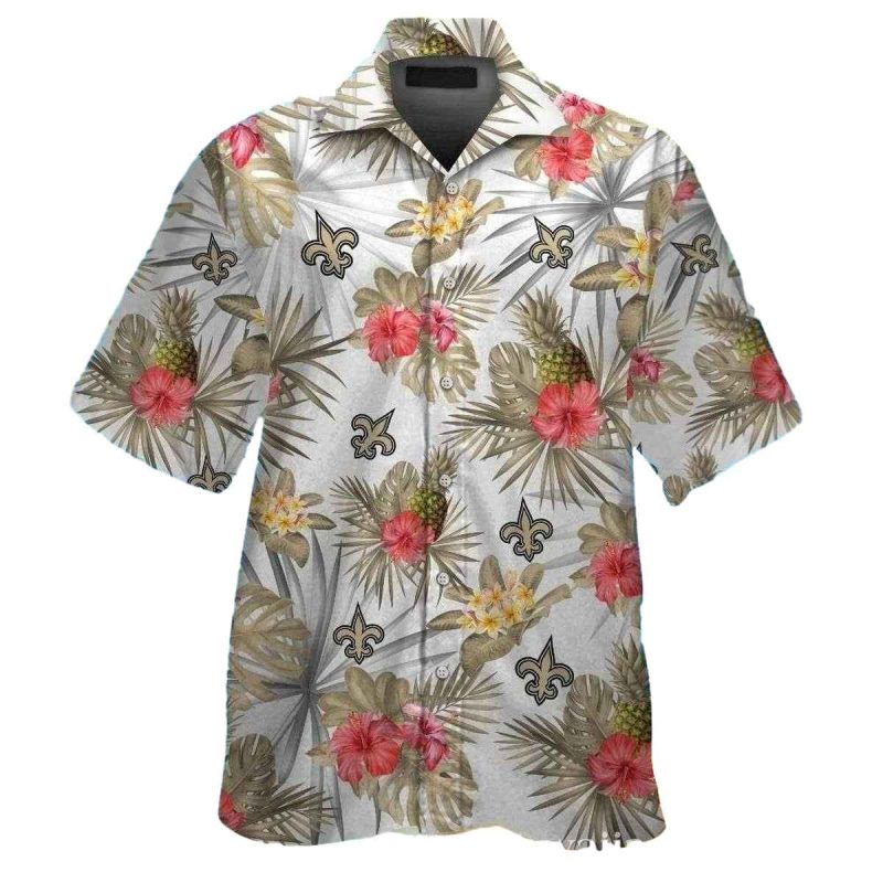 Breezy Pineapple And New Orleans Saints Logos Hawaiian Shirt 1