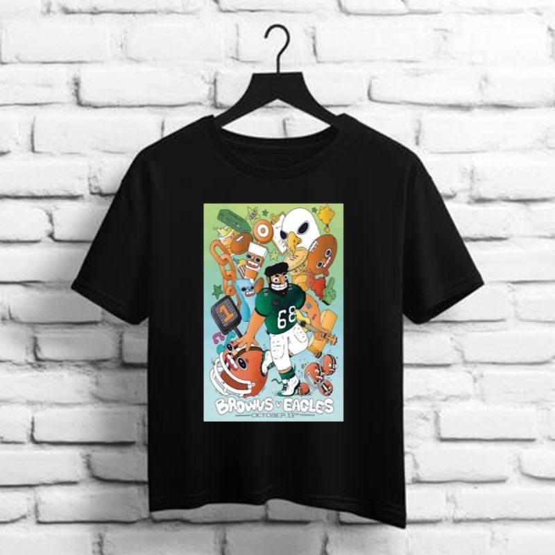 Browns Vs Eagles October 13Th Cartoon Illustration Featuring Mascots And Helmet With Number 68 T Shirt T Shirt 1 1