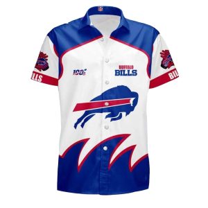 Buffalo Bills 100Th Anniversary White And Blue Hawaiian Shirt