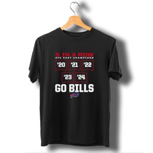 Buffalo Bills 5 In A Row Afc East Champions 2020 2024 Go Bills T-Shirt