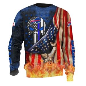 Buffalo Bills American Flag Skull AOP Sweatshirt
