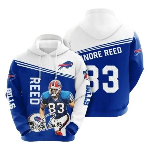 Buffalo Bills Andre Reed Signature Blue White AOP Hoodie