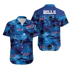 Buffalo Bills Blue Skull And Palm Tree Design Hawaiian Shirt