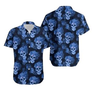 Buffalo Bills Blue Skull And Roses Pattern Hawaiian Shirt