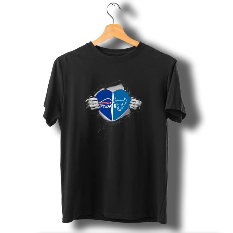 Buffalo Bills Buffalo Bulls Heart Logos Torn Fabric T Shirt 1 T Shirt 1