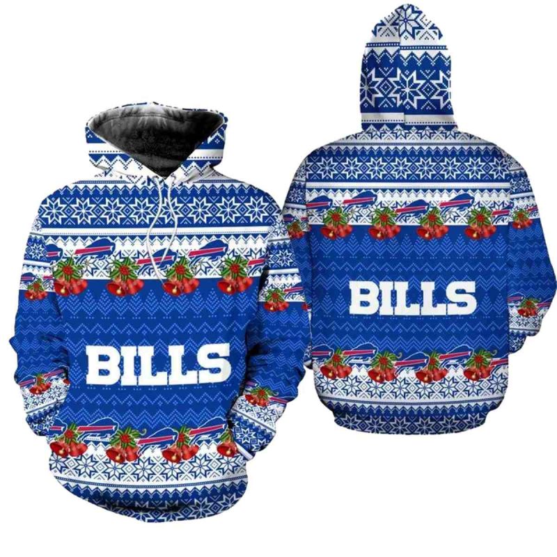 Buffalo Bills Christmas Football Nfl Blue And White Pattern Aop Hoodie 1